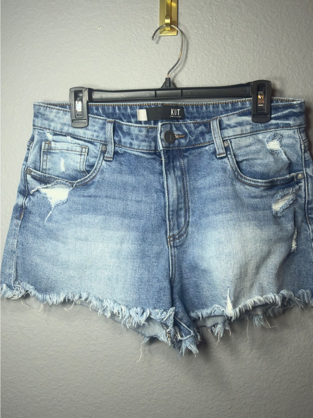 Kut from the Kloth Faded Blue Distressed Denim Cutoff Shorts